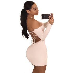 Summer Dress Sexy Back Lace Up Off The Shoulder Mini Dress Women Bodycon Club Dresses Fashion Vestidos (Color: army green, size: L)
