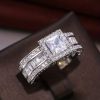 Shiny Halo Ring Inlaid Square Cut Shiny Zircon Elegant Wedding Engagement Promise Ring For Women & Girls Valentine's Day Jewelry