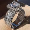 Shiny Halo Ring Inlaid Square Cut Shiny Zircon Elegant Wedding Engagement Promise Ring For Women & Girls Valentine's Day Jewelry